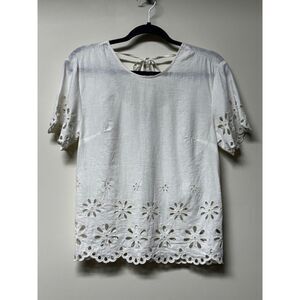 NWOT - MADEWELL Floral Eyelet Crop Top, Linen Blend, White, Sz XXS